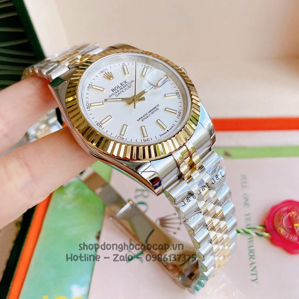 Đồng Hồ Rolex Datejust Cơ Tự Động Nam Demi Vàng Phản Quang 41mm