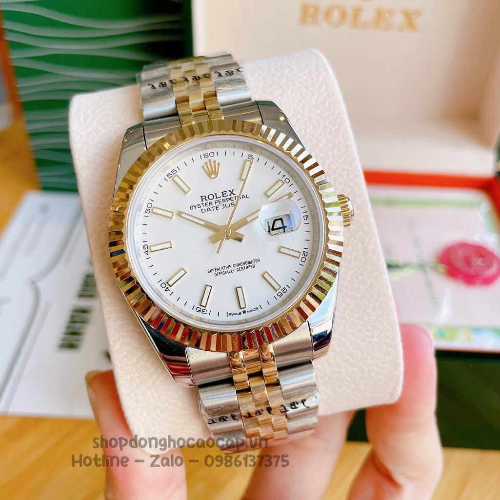 Đồng Hồ Rolex Datejust Cơ Tự Động Nam Demi Vàng Phản Quang 41mm