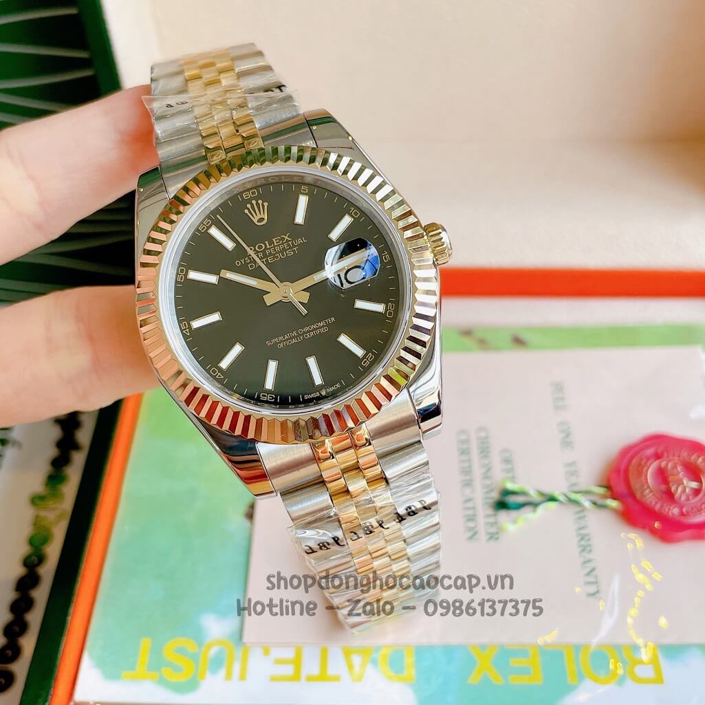 Đồng Hồ Rolex Datejust Cơ Tự Động Nam Demi Vàng Mặt Đen Phản Quang 41mm