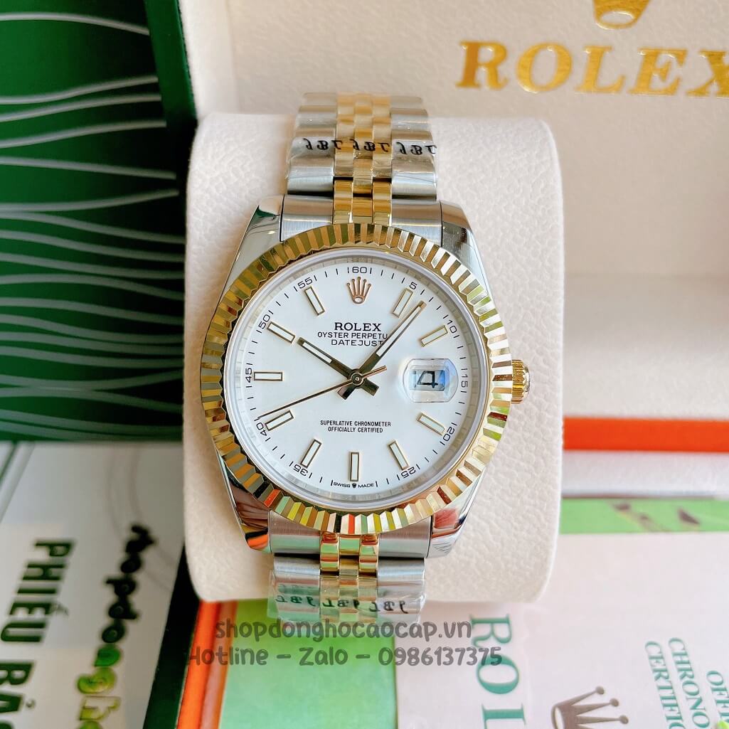 Đồng Hồ Rolex Datejust Cơ Tự Động Nam Demi Vàng Phản Quang 41mm