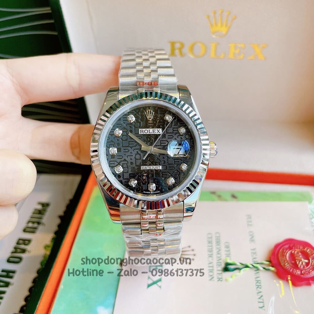 Đồng Hồ Rolex Datejust Cơ Tự Động Nam Dây Thép Silver Mặt Đen Vân 3D 41mm