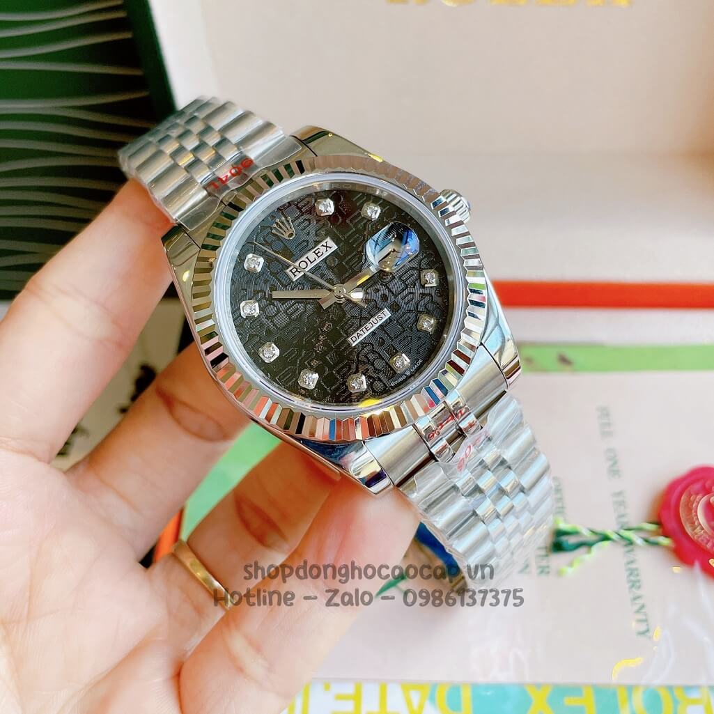 Đồng Hồ Rolex Datejust Cơ Tự Động Nam Dây Thép Silver Mặt Đen Vân 3D 41mm