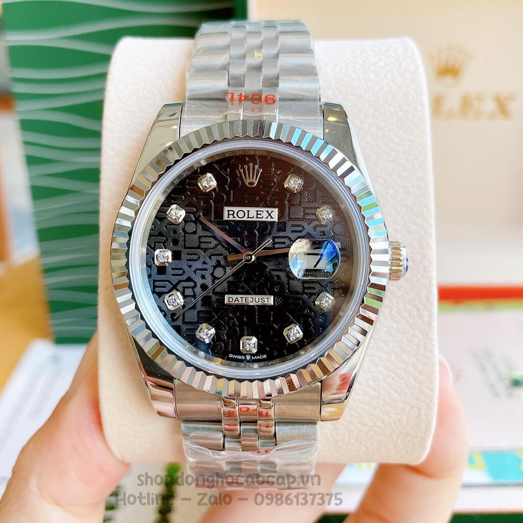 Đồng Hồ Rolex Datejust Cơ Tự Động Nam Dây Thép Silver Mặt Đen Vân 3D 41mm