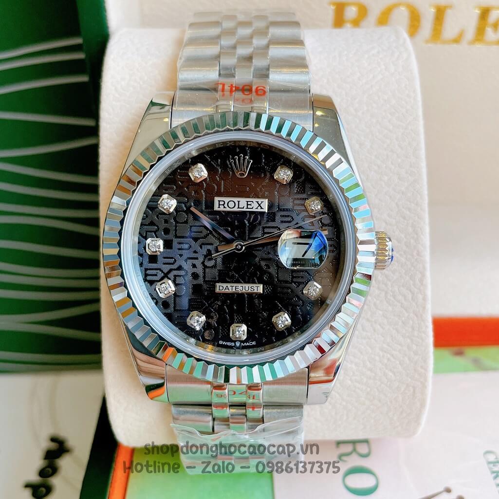 Đồng Hồ Rolex Datejust Cơ Tự Động Nam Dây Thép Silver Mặt Đen Vân 3D 41mm