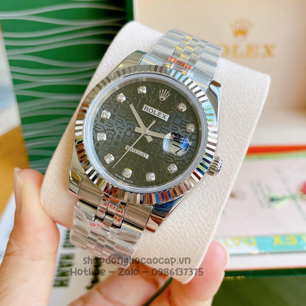 Đồng Hồ Rolex Datejust Cơ Tự Động Nam Dây Thép Silver Mặt Đen Vân 3D 41mm