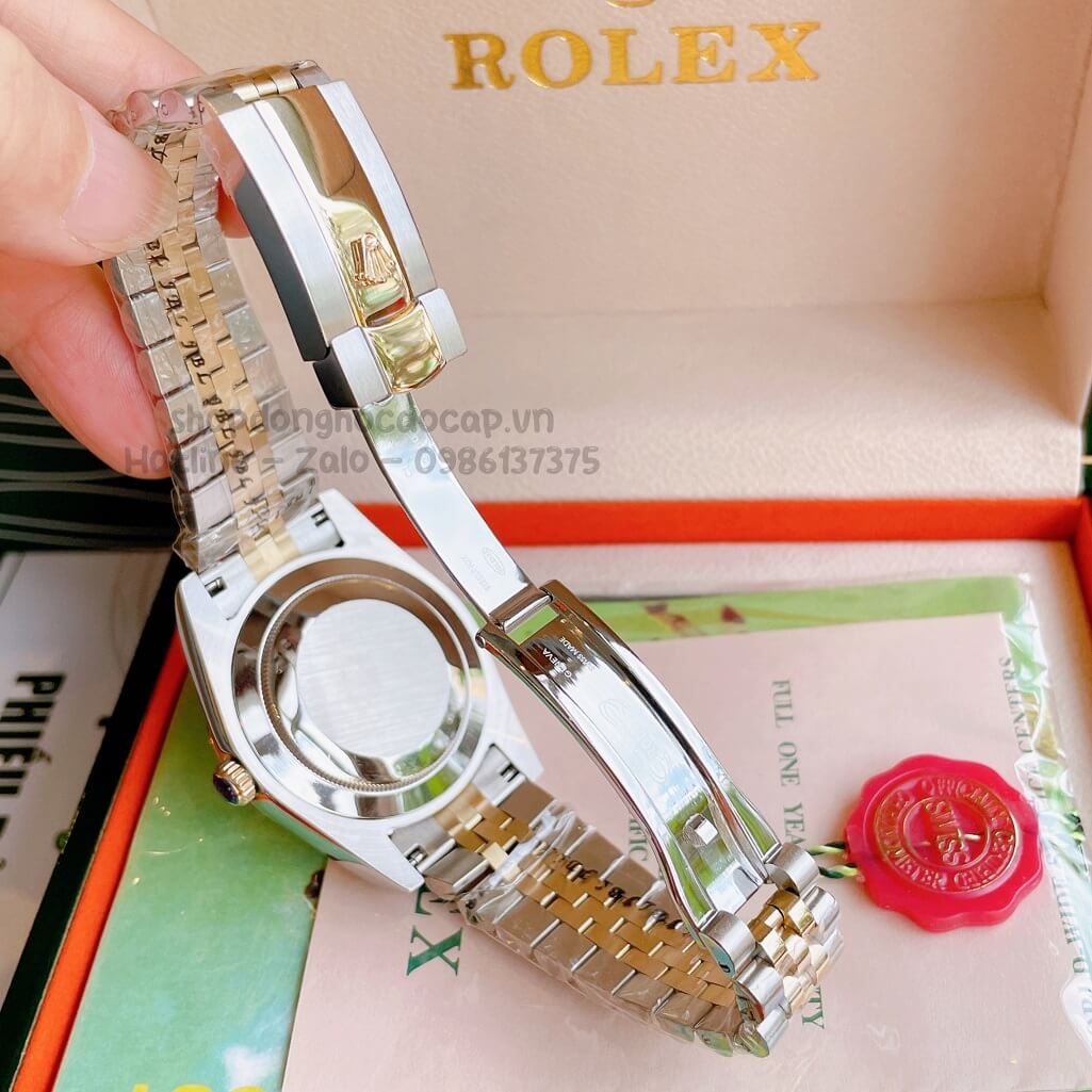 Đồng Hồ Rolex Datejust Cơ Tự Động Nam Demi Vàng Mặt Đen Phản Quang 41mm