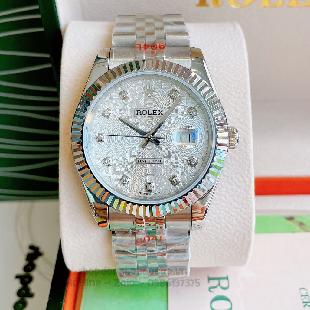 Đồng Hồ Rolex Datejust Cơ Tự Động Nam Dây Thép Silver Mặt Vân 3D 41mm