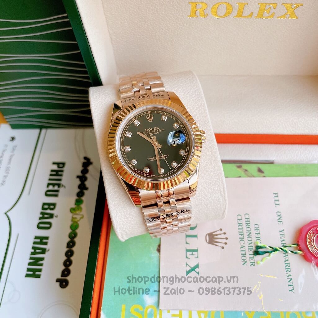 Đồng Hồ Rolex Datejust Cơ Tự Động Nam Màu Rose Mặt Đen 41mm