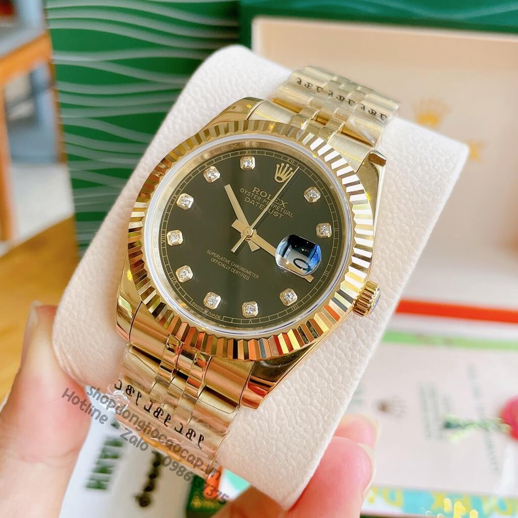 Đồng Hồ Rolex Datejust Cơ Tự Động Nam Màu Vàng Mặt Đen 41mm