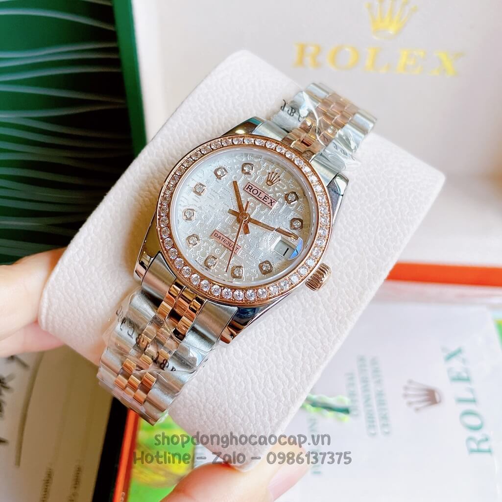 Đồng Hồ Rolex Datejust Cơ Tự Động Nữ Demi Rose Mặt 3D Đính Đá 31mm