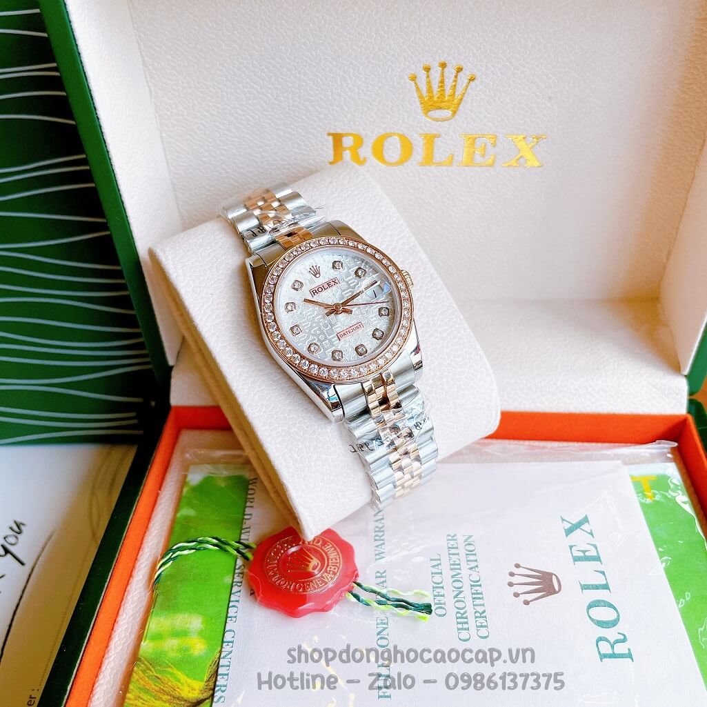 Đồng Hồ Rolex Datejust Cơ Tự Động Nữ Demi Rose Mặt 3D Đính Đá 31mm