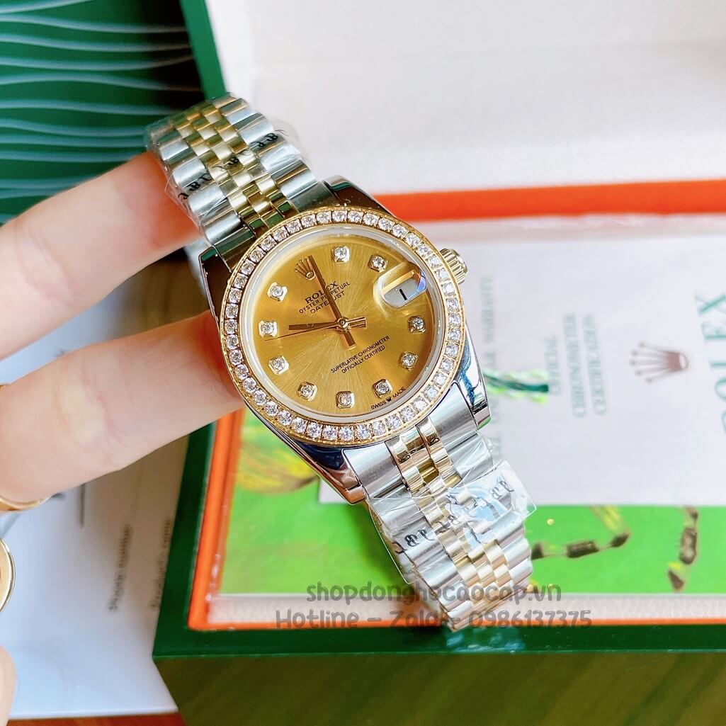 Đồng Hồ Rolex Datejust Cơ Tự Động Nữ Demi Mặt Vàng Đính Đá 31mm
