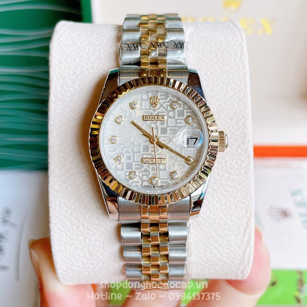 Đồng Hồ Rolex Datejust Cơ Tự Động Nữ Demi Vàng Mặt Khía 3D 31mm