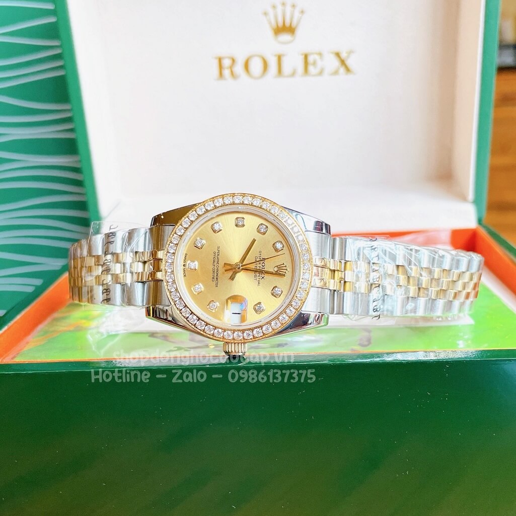 Đồng Hồ Rolex Datejust Cơ Tự Động Nữ Demi Mặt Vàng Đính Đá 31mm