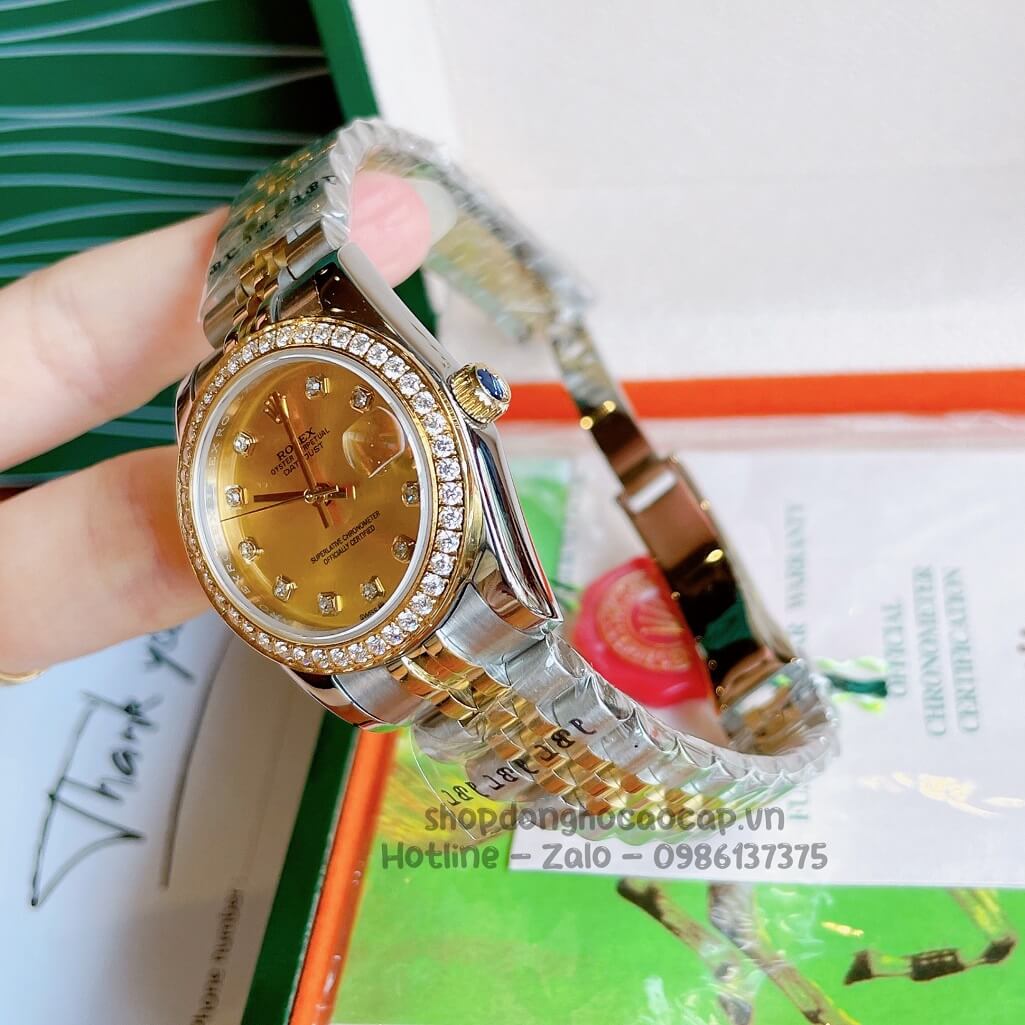 Đồng Hồ Rolex Datejust Cơ Tự Động Nữ Demi Mặt Vàng Đính Đá 31mm