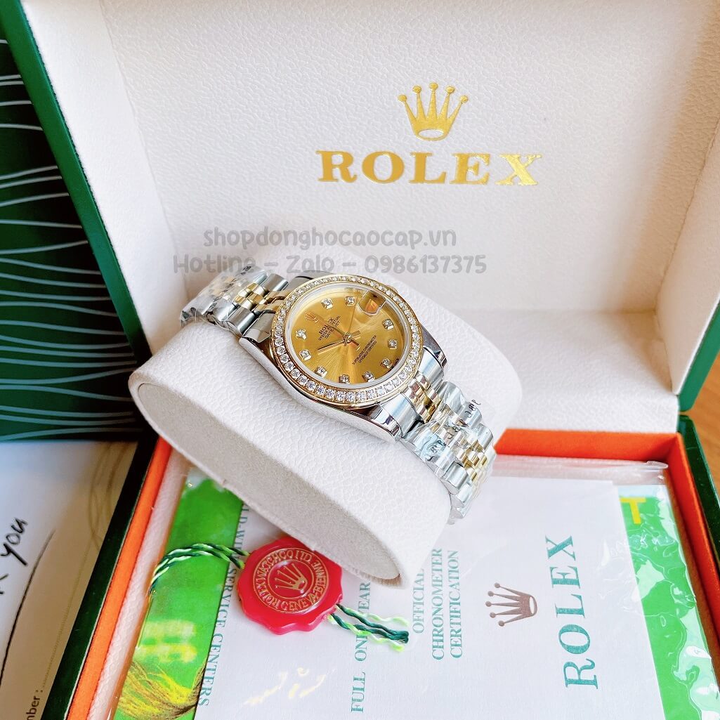 Đồng Hồ Rolex Datejust Cơ Tự Động Nữ Demi Mặt Vàng Đính Đá 31mm