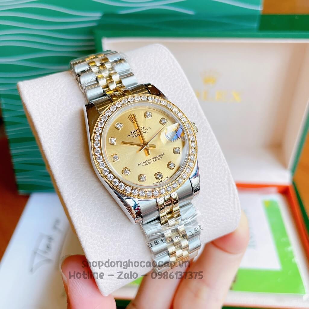 Đồng Hồ Rolex Datejust Cơ Tự Động Nữ Demi Mặt Vàng Đính Đá 31mm