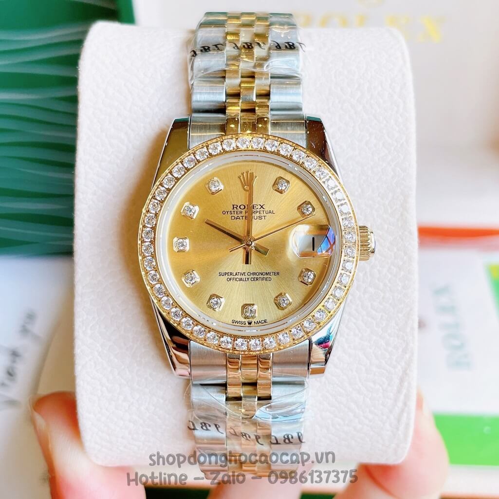 Đồng Hồ Rolex Datejust Cơ Tự Động Nữ Demi Mặt Vàng Đính Đá 31mm