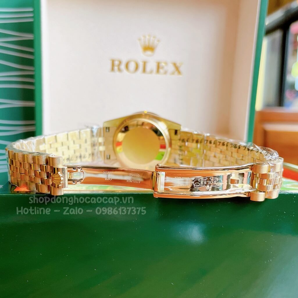 Đồng Hồ Rolex Datejust Cơ Tự Động Nữ Vàng Mặt Đen Xà Cừ Đính Đá 31mm