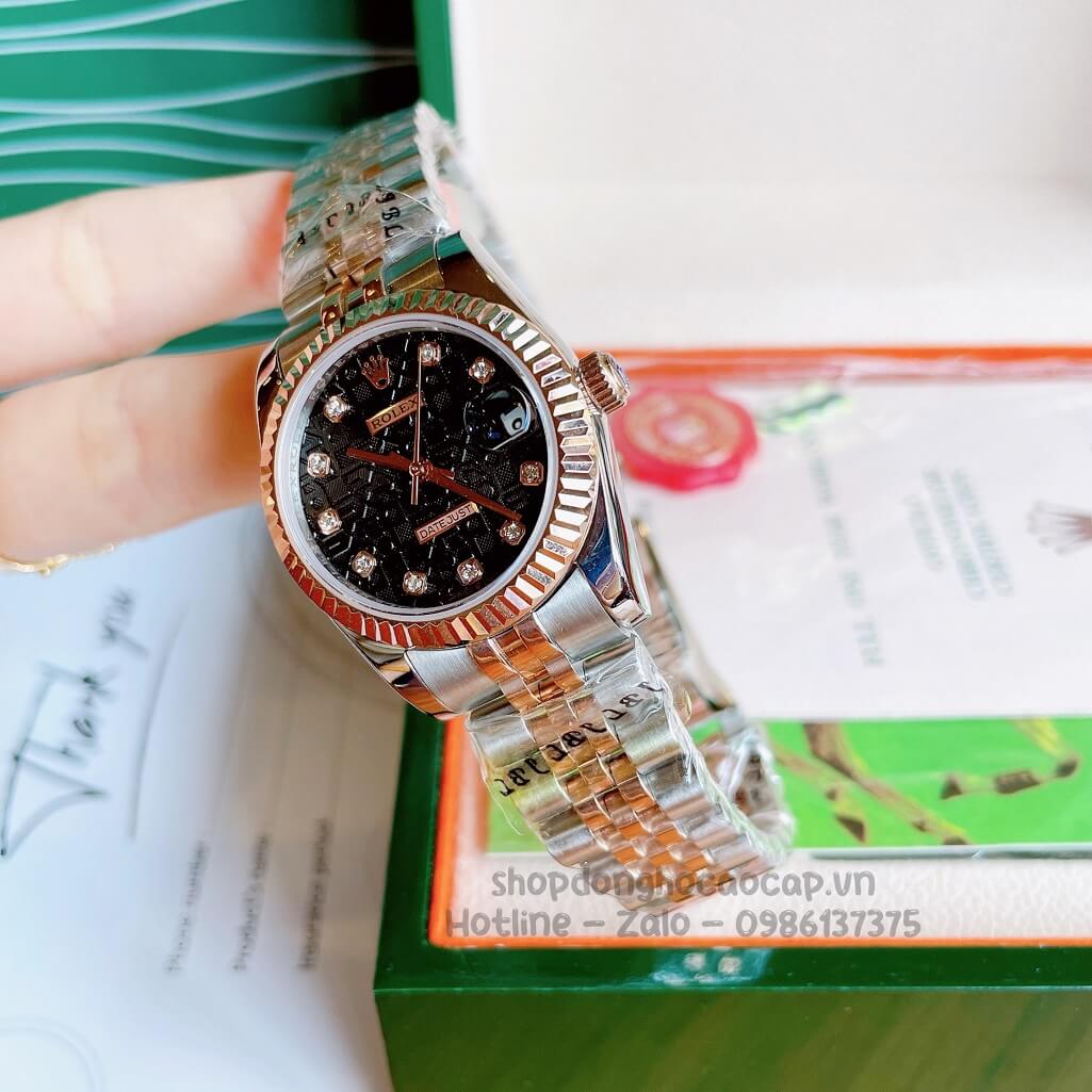 Đồng Hồ Rolex Datejust Cơ Tự Động Nữ Demi Rose Mặt Đen 3D 31mm