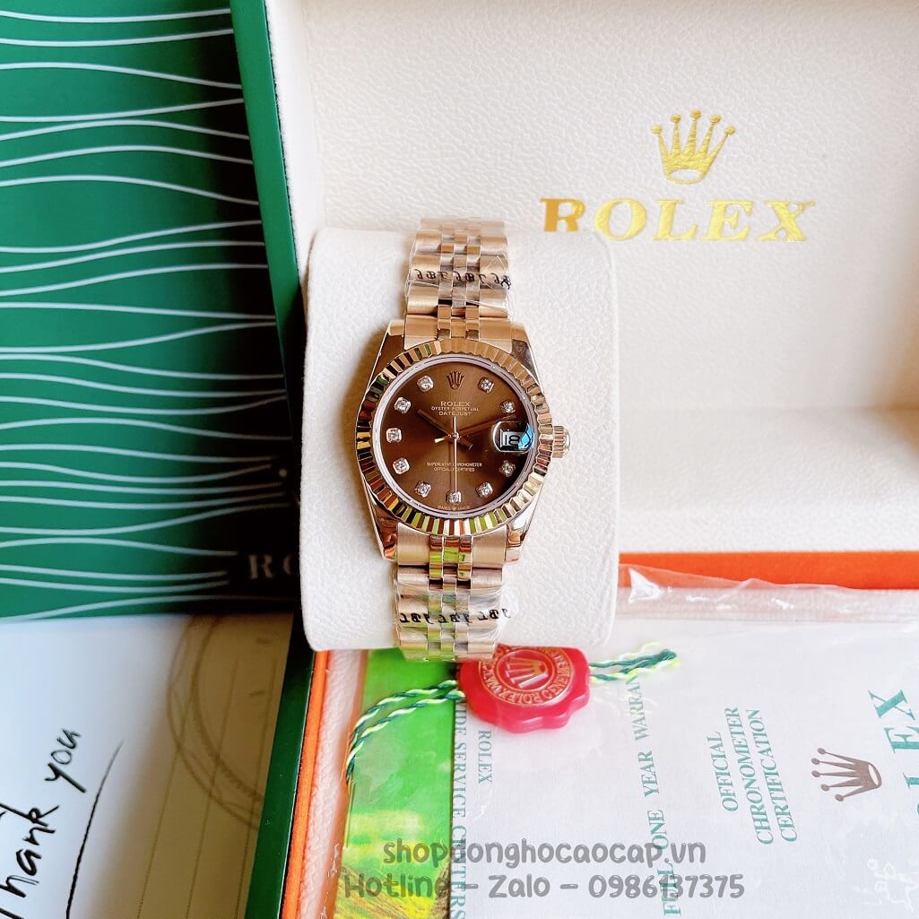 Đồng Hồ Rolex Datejust Cơ Tự Động Nữ Màu Rose Mặt Nâu 31mm