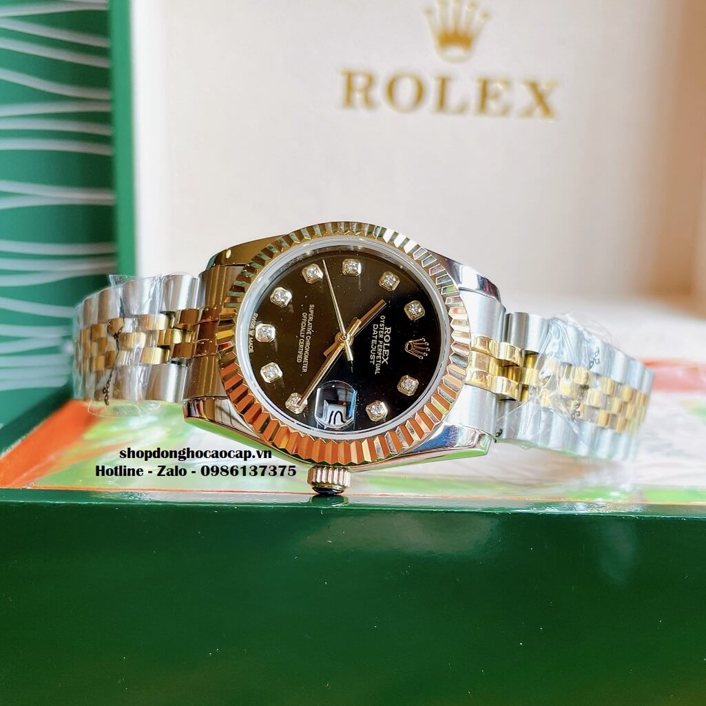 Đồng Hồ Rolex Datejust Cơ Tự Động Nữ Demi Vàng Mặt Đen 31mm