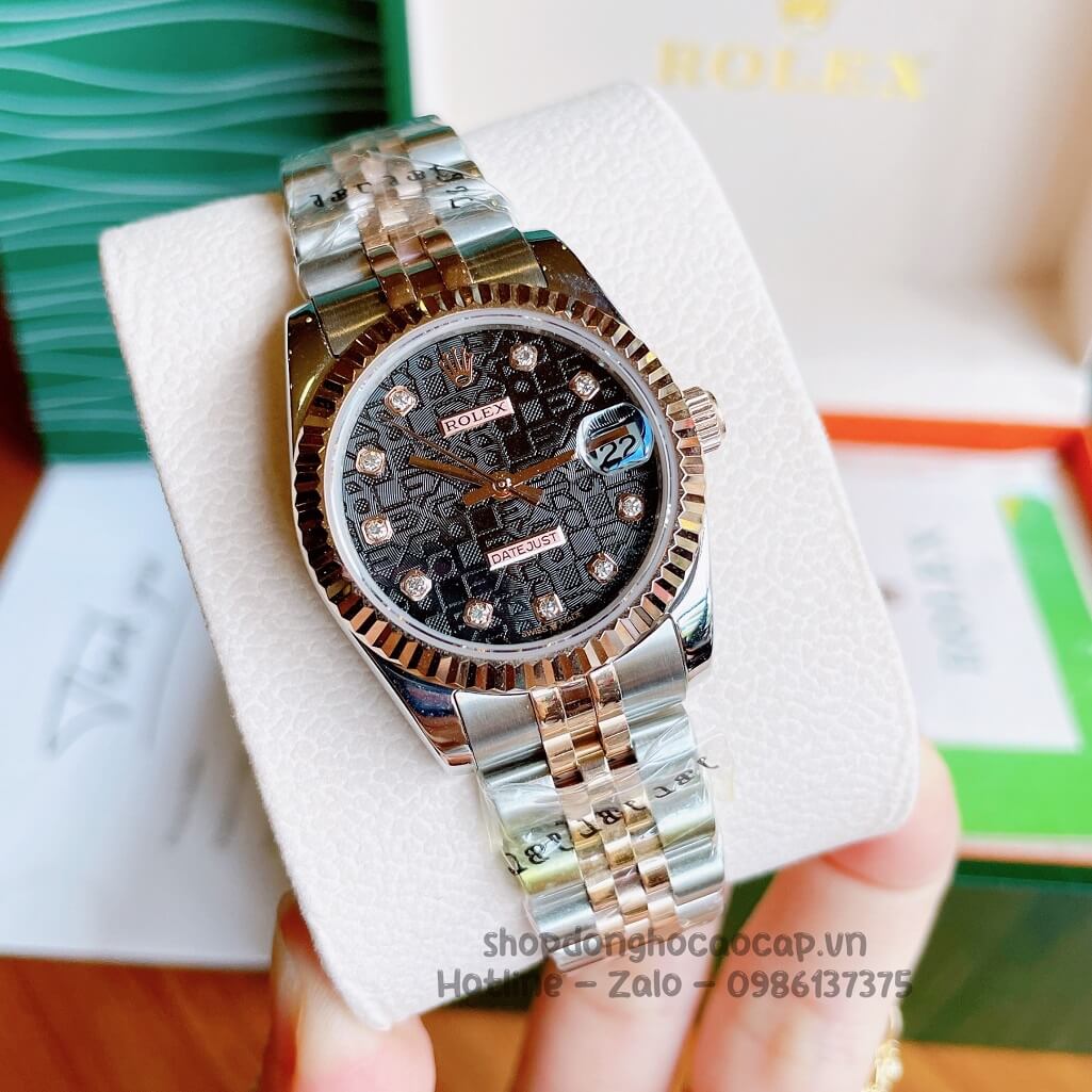 Đồng Hồ Rolex Datejust Cơ Tự Động Nữ Demi Rose Mặt Đen 3D 31mm