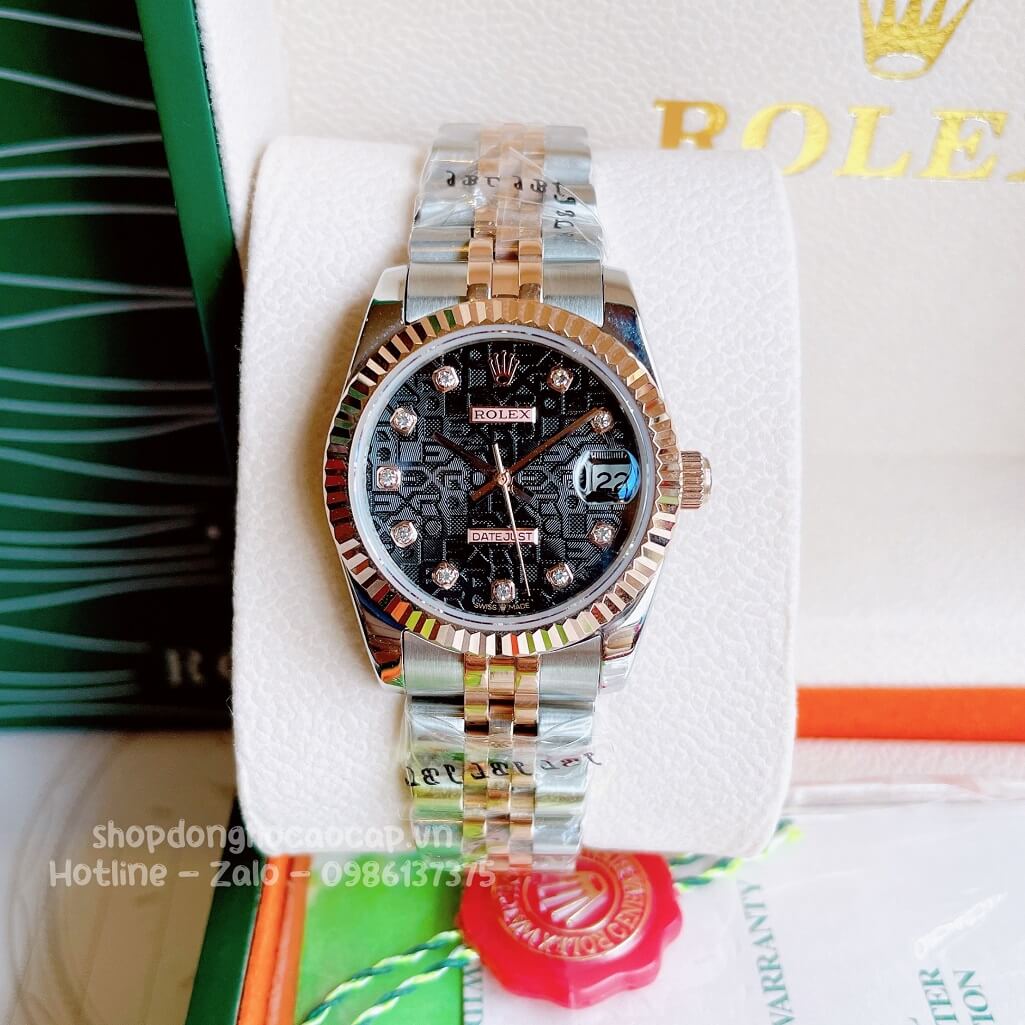 Đồng Hồ Rolex Datejust Cơ Tự Động Nữ Demi Rose Mặt Đen 3D 31mm