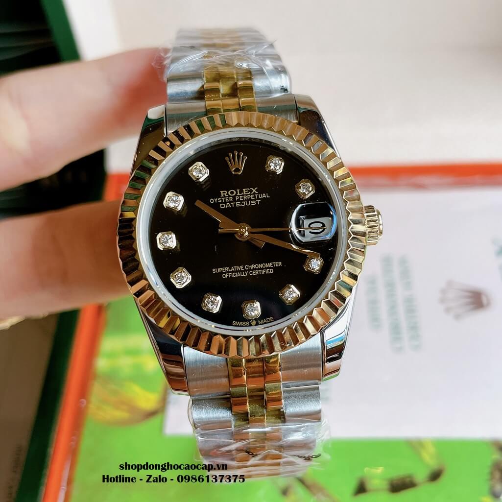 Đồng Hồ Rolex Datejust Cơ Tự Động Nữ Demi Vàng Mặt Đen 31mm