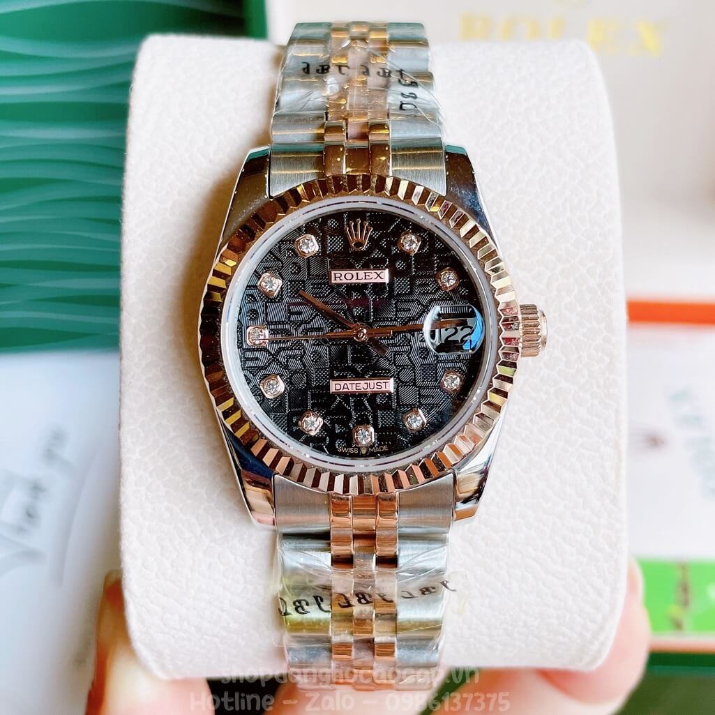 Đồng Hồ Rolex Datejust Cơ Tự Động Nữ Demi Rose Mặt Đen 3D 31mm