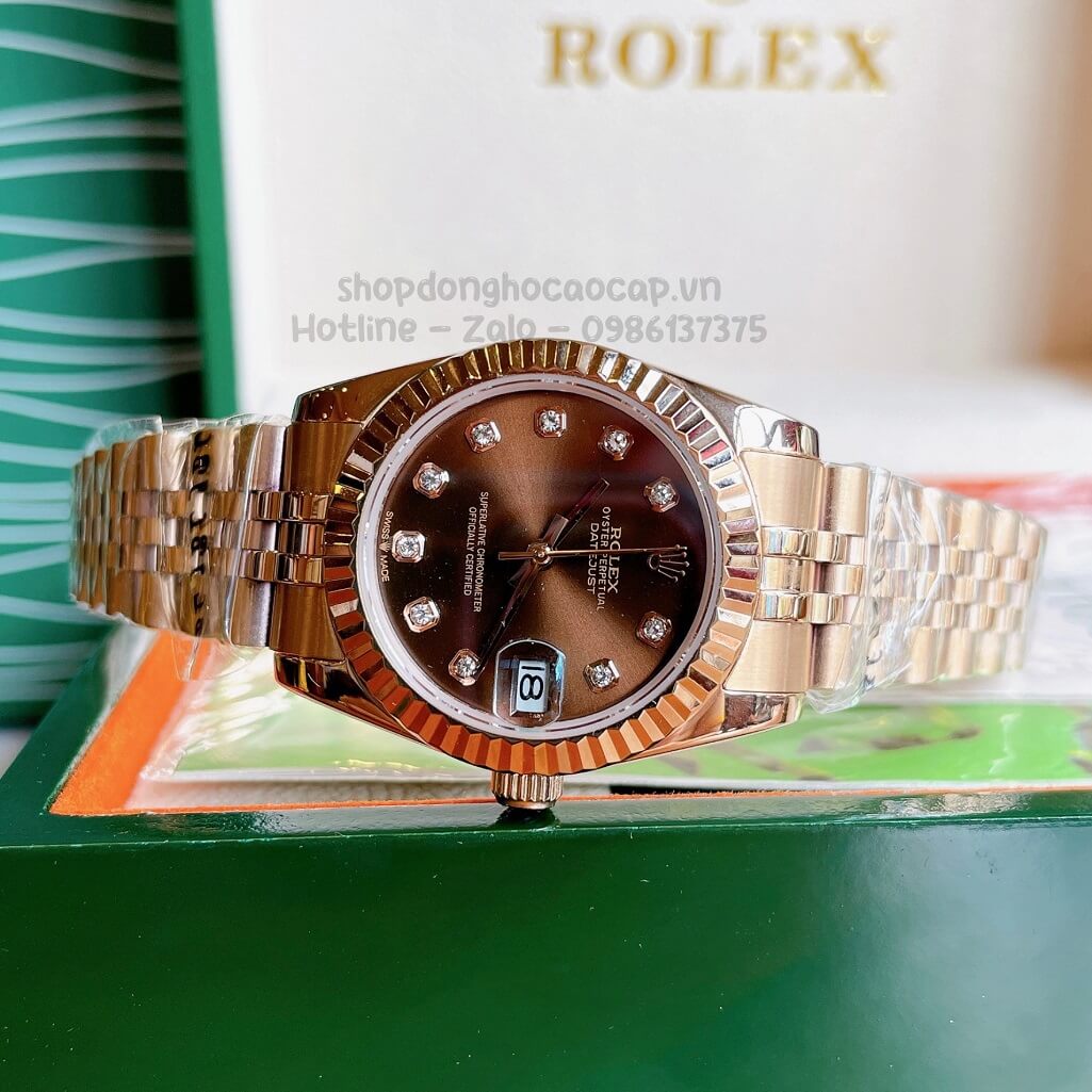 Đồng Hồ Rolex Datejust Cơ Tự Động Nữ Màu Rose Mặt Nâu 31mm