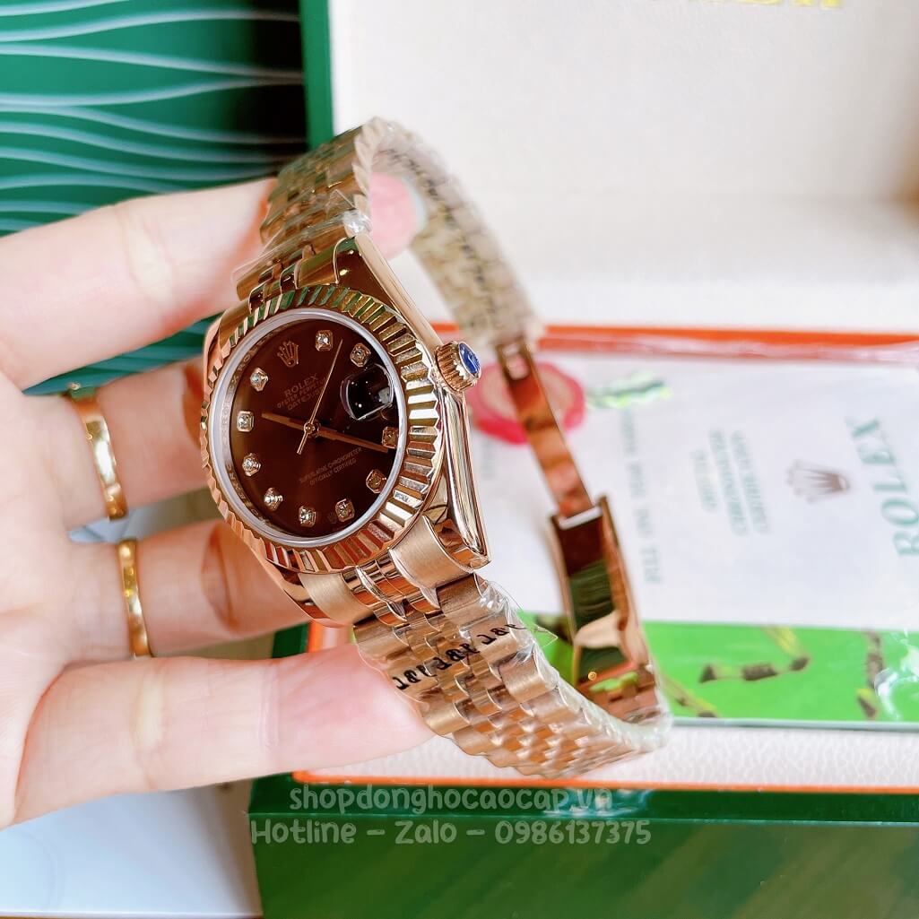 Đồng Hồ Rolex Datejust Cơ Tự Động Nữ Màu Rose Mặt Nâu 31mm