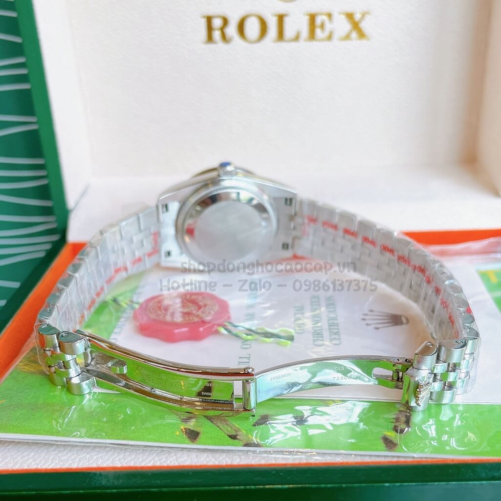 Đồng Hồ Rolex Datejust Cơ Tự Động Nữ Bạc Mặt Hồng Đính Đá 31mm