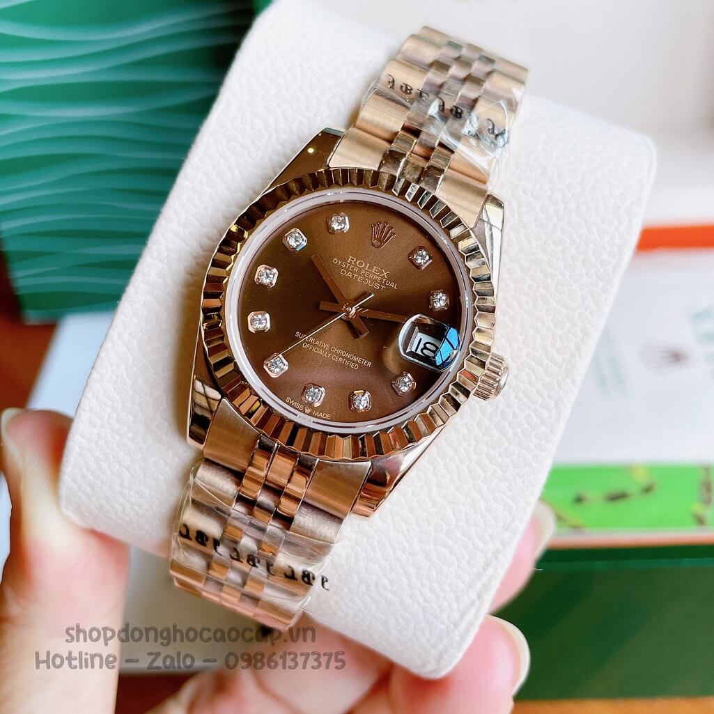 Đồng Hồ Rolex Datejust Cơ Tự Động Nữ Màu Rose Mặt Nâu 31mm