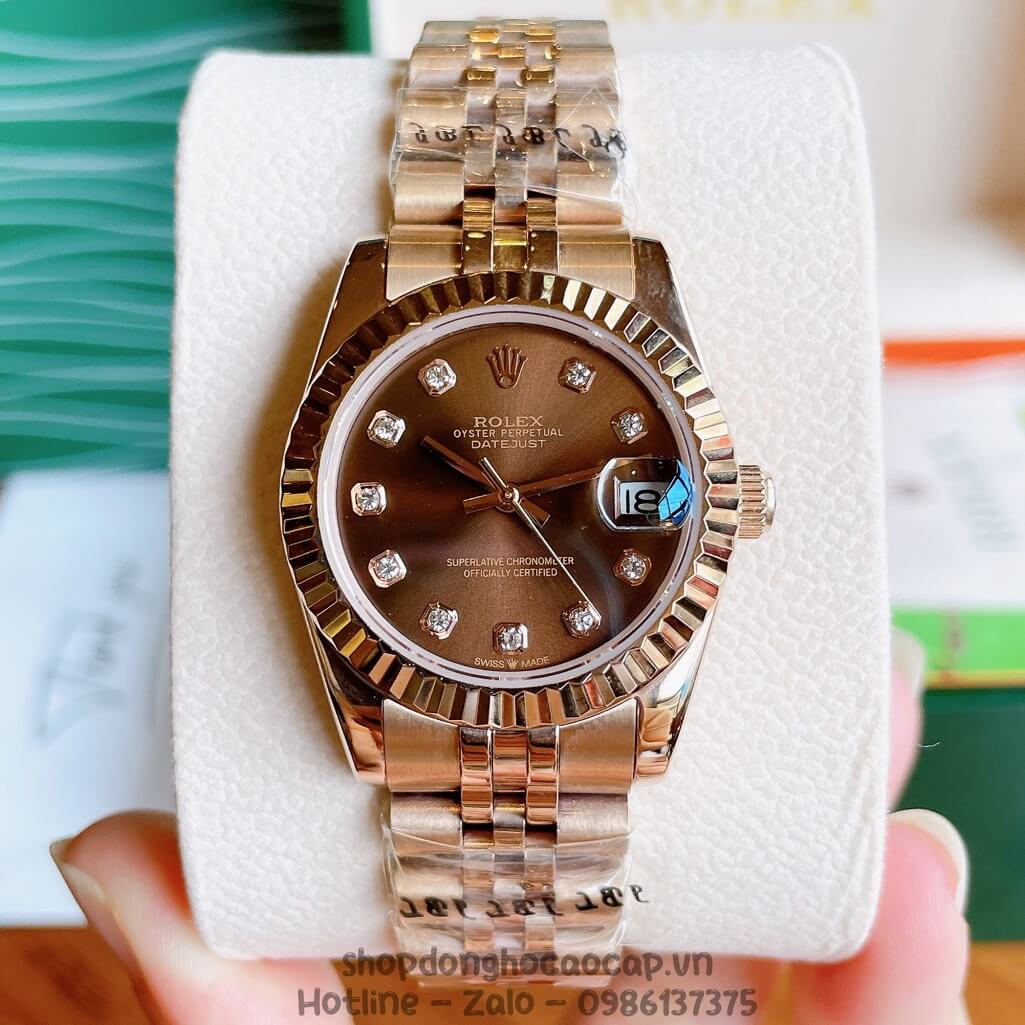 Đồng Hồ Rolex Datejust Cơ Tự Động Nữ Màu Rose Mặt Nâu 31mm