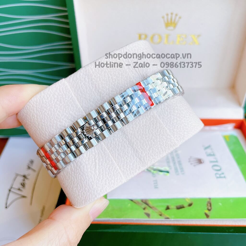 Đồng Hồ Rolex Datejust Cơ Tự Động Nữ Bạc Mặt Hồng Đính Đá 31mm