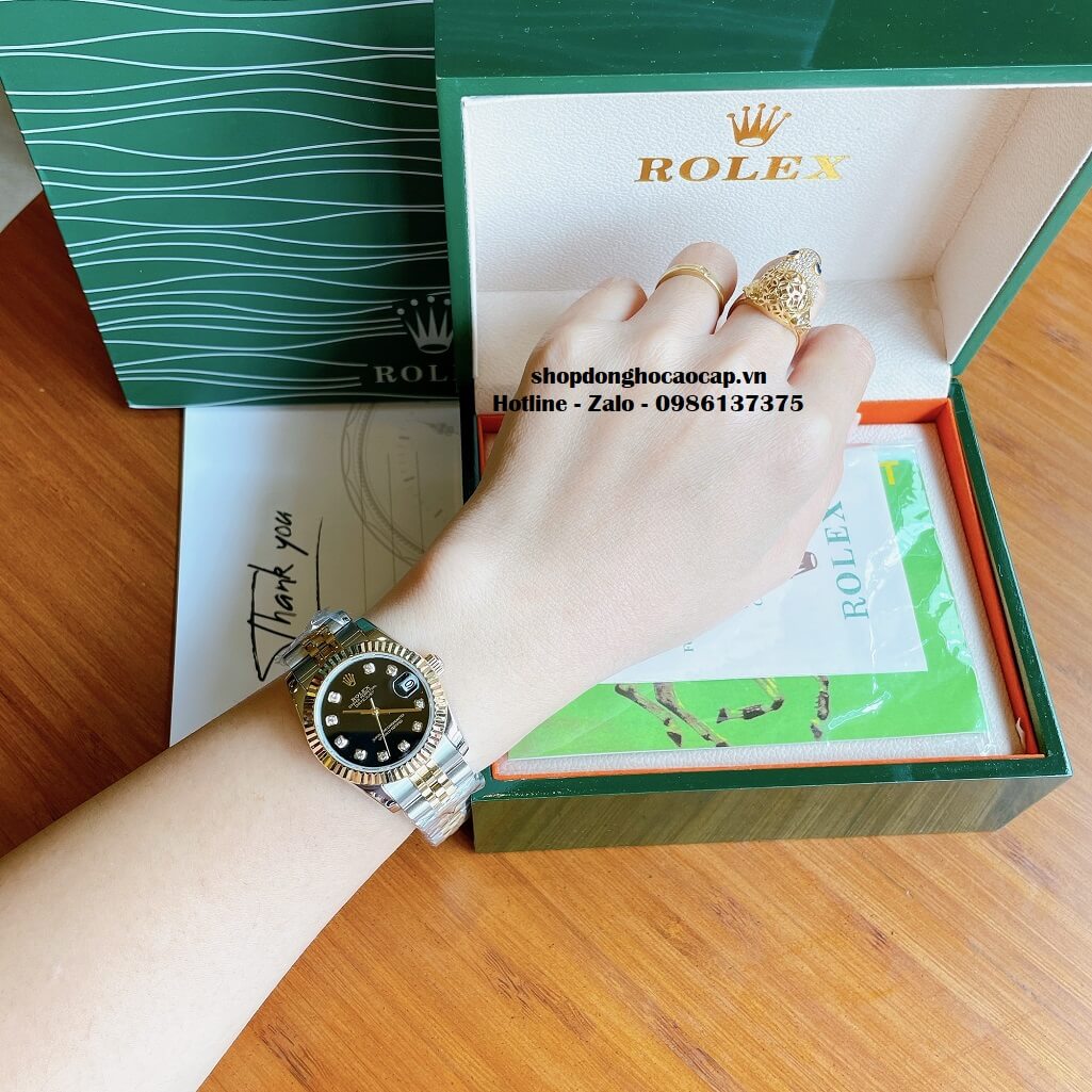 Đồng Hồ Rolex Datejust Cơ Tự Động Nữ Demi Vàng Mặt Đen 31mm