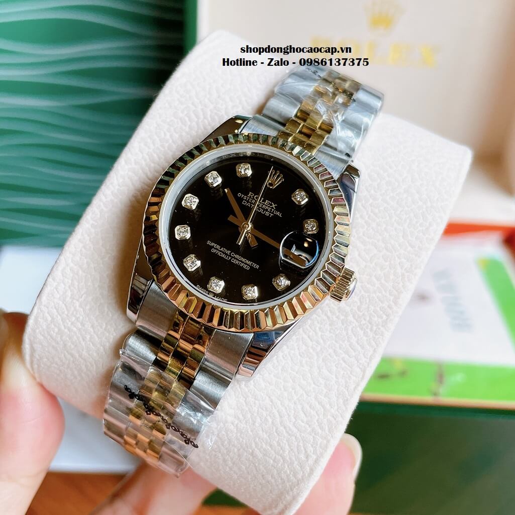 Đồng Hồ Rolex Datejust Cơ Tự Động Nữ Demi Vàng Mặt Đen 31mm