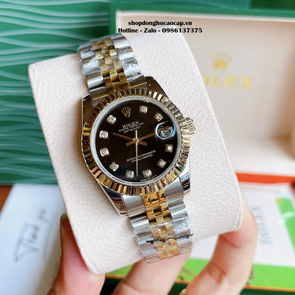 Đồng Hồ Rolex Datejust Cơ Tự Động Nữ Demi Vàng Mặt Đen 31mm