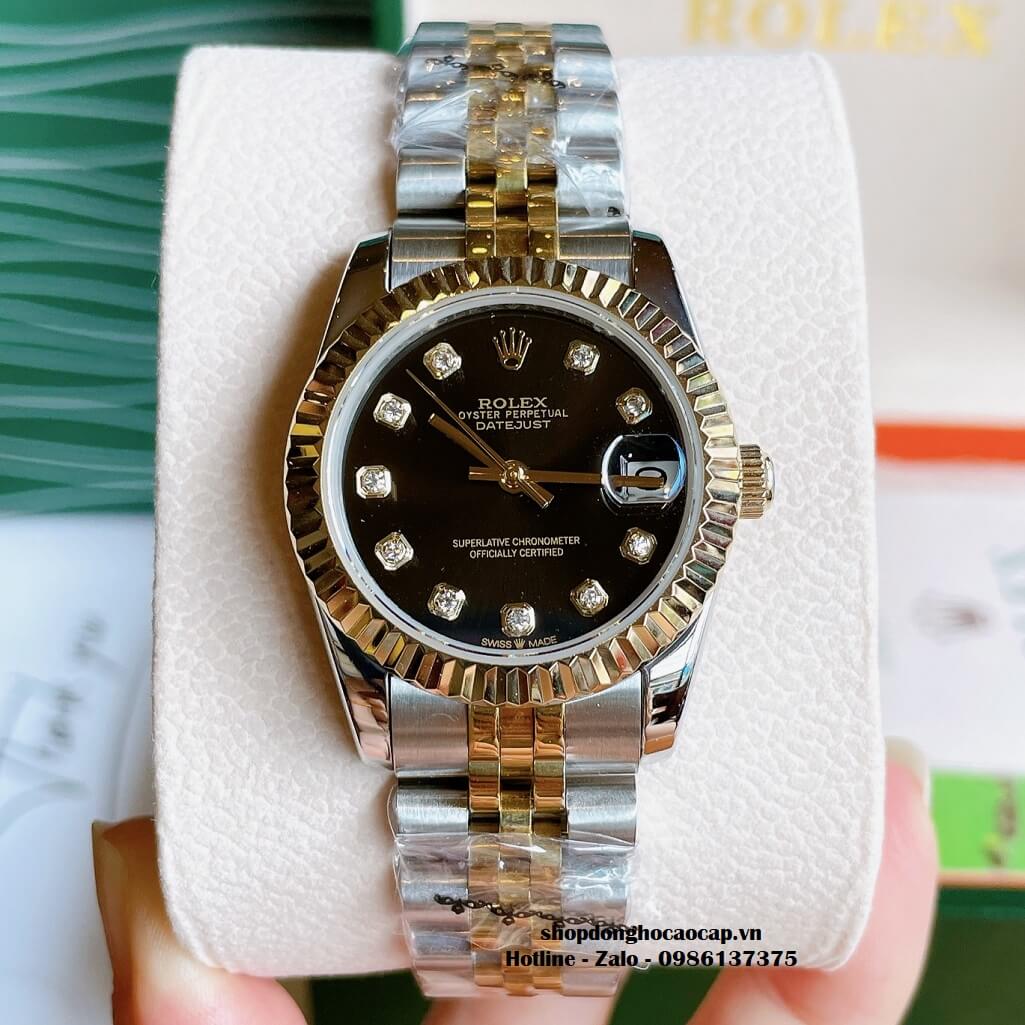 Đồng Hồ Rolex Datejust Cơ Tự Động Nữ Demi Vàng Mặt Đen 31mm