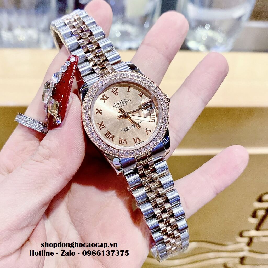 Đồng Hồ Rolex Datejust Cơ Tự Động Nữ Demi Mặt Rose Đính Đá 31mm