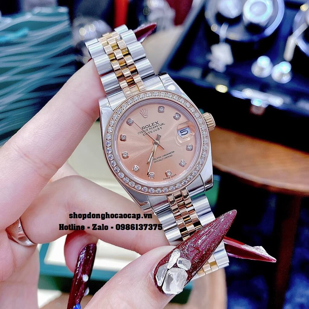 Đồng Hồ Rolex Datejust Cơ Tự Động Nữ Demi Mặt Rose Đính Đá 31mm