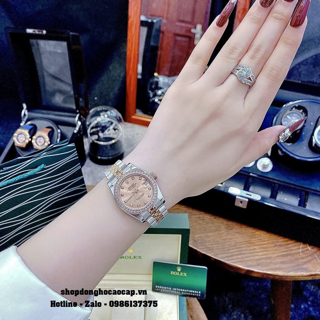 Đồng Hồ Rolex Datejust Cơ Tự Động Nữ Demi Mặt Rose Đính Đá 31mm