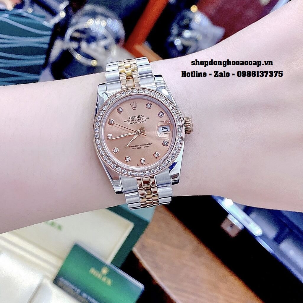 Đồng Hồ Rolex Datejust Cơ Tự Động Nữ Demi Mặt Rose Đính Đá 31mm