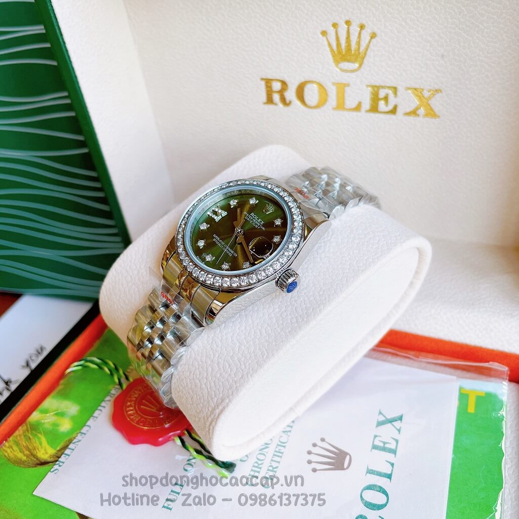 Đồng Hồ Rolex Datejust Cơ Tự Động Nữ Bạc Mặt Xanh Lục Đính Đá 31mm