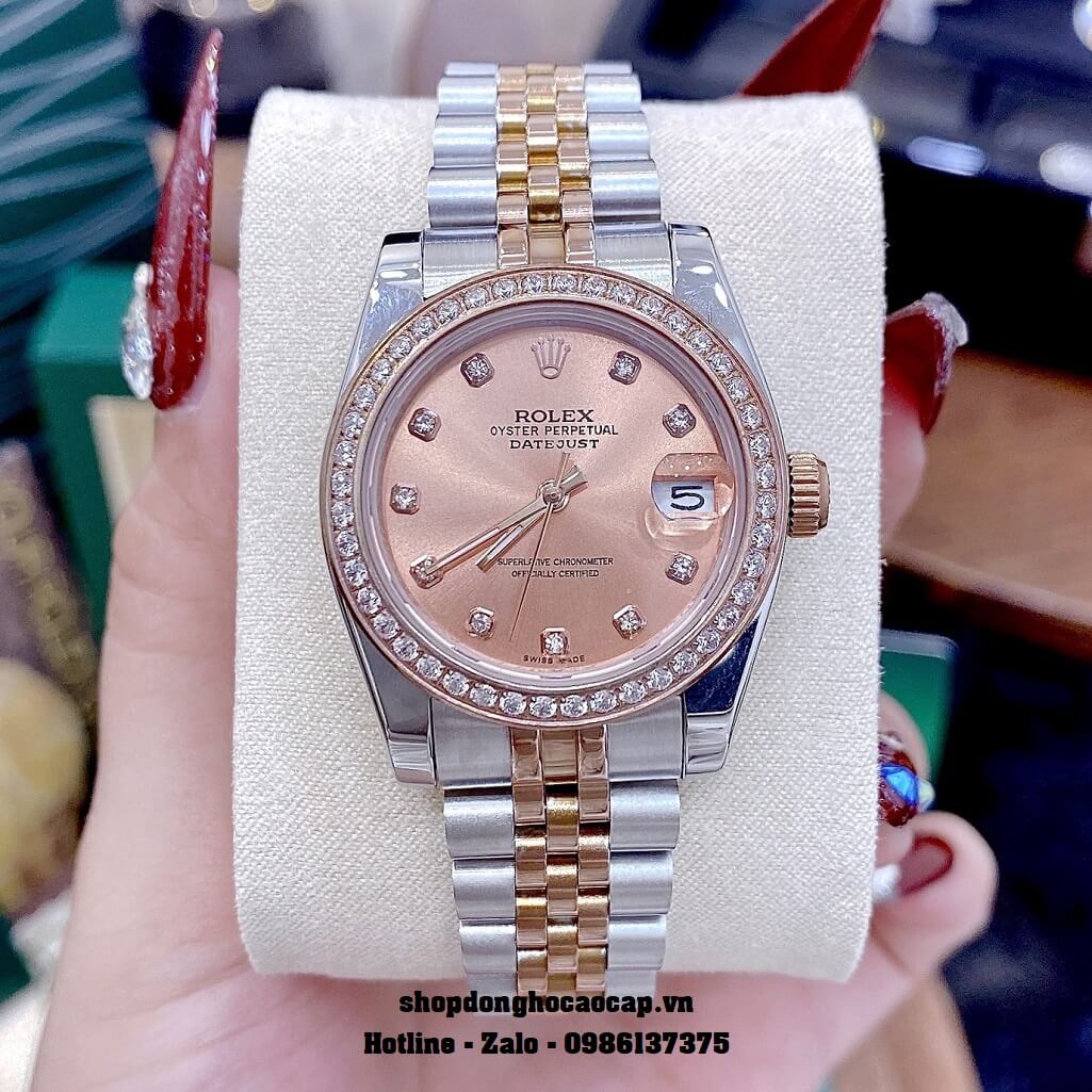 Đồng Hồ Rolex Datejust Cơ Tự Động Nữ Demi Mặt Rose Đính Đá 31mm