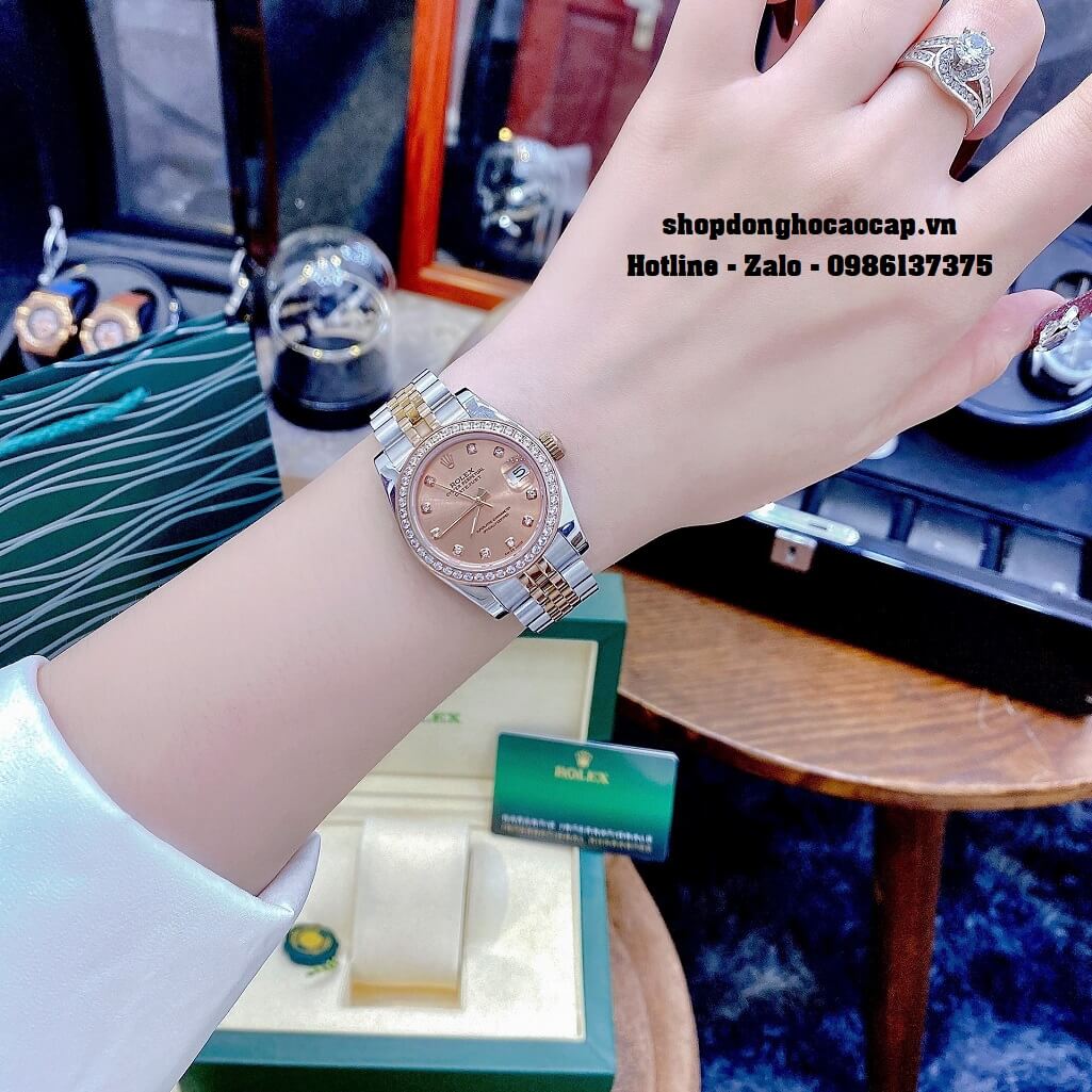 Đồng Hồ Rolex Datejust Cơ Tự Động Nữ Demi Mặt Rose Đính Đá 31mm