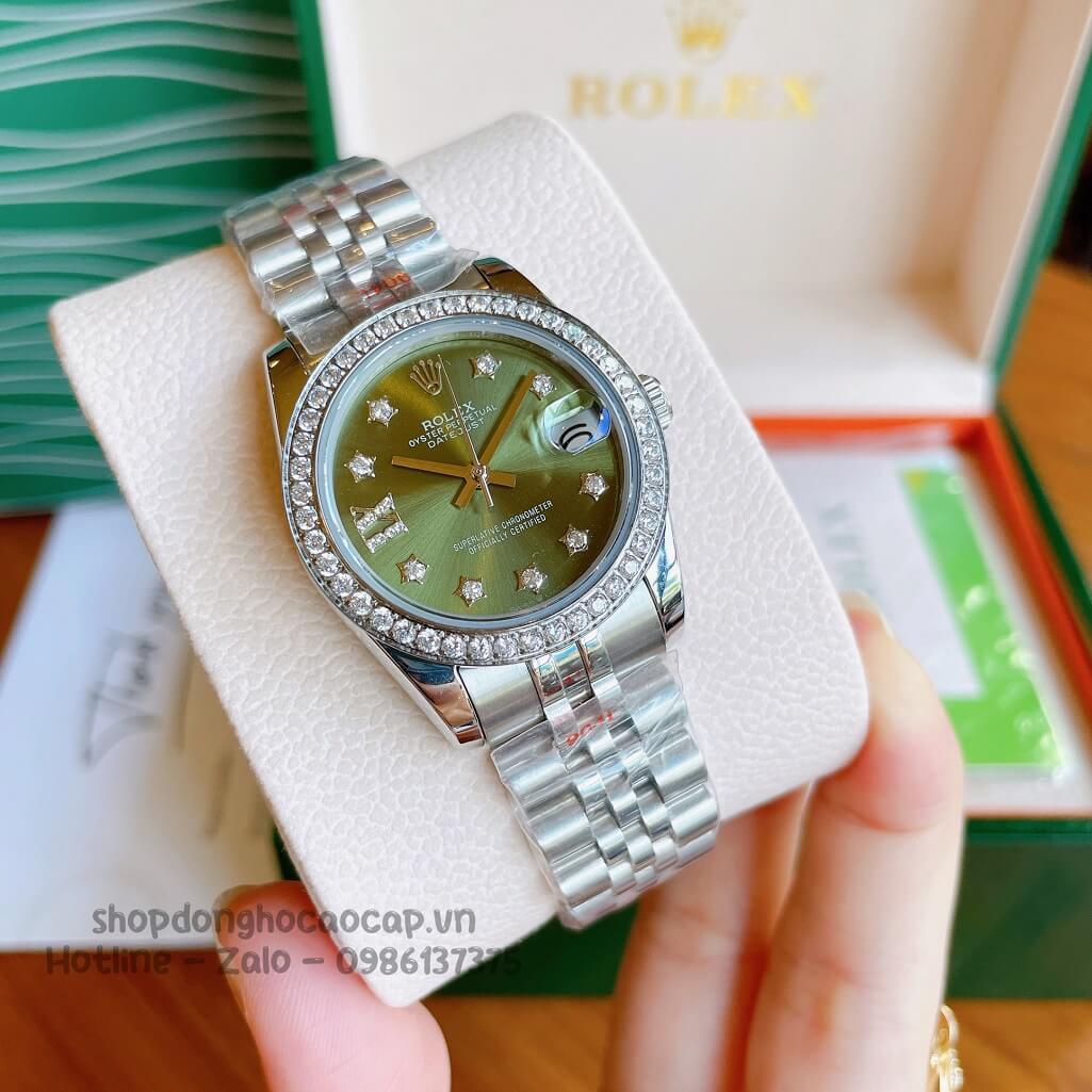 Đồng Hồ Rolex Datejust Cơ Tự Động Nữ Bạc Mặt Xanh Lục Đính Đá 31mm
