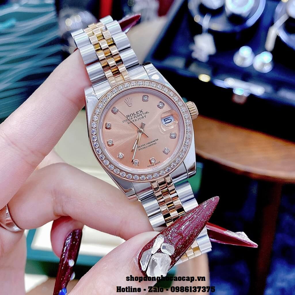 Đồng Hồ Rolex Datejust Cơ Tự Động Nữ Demi Mặt Rose Đính Đá 31mm