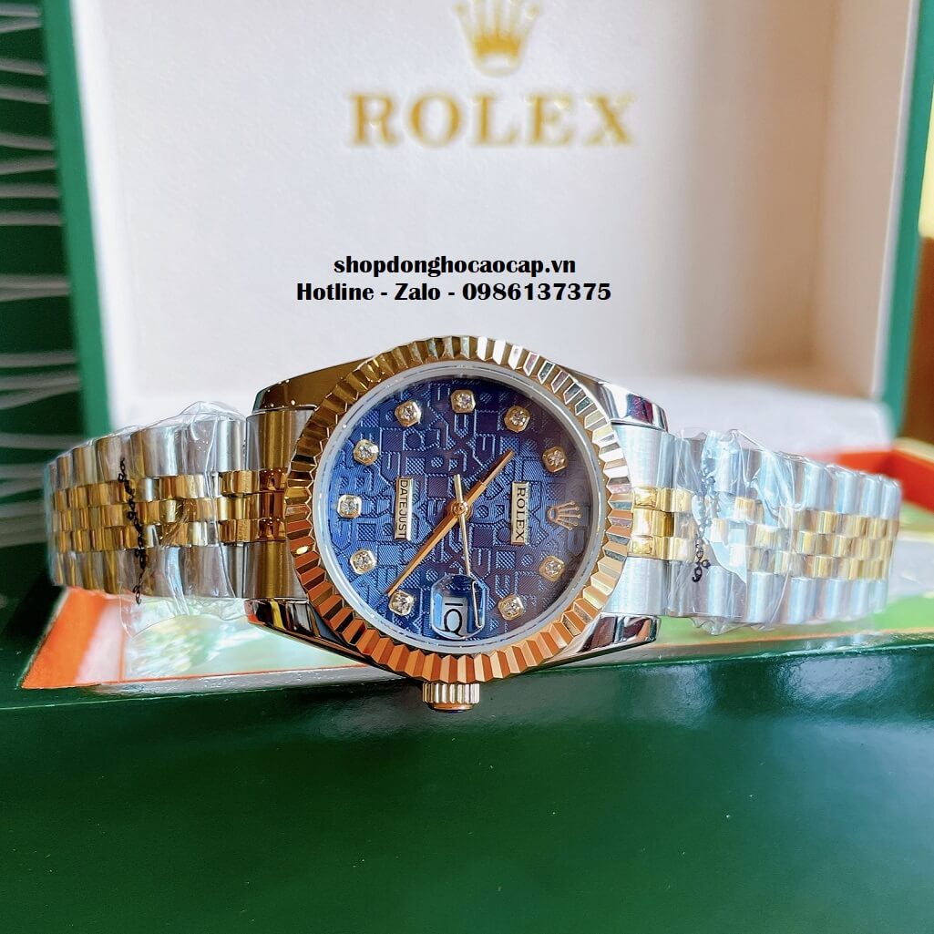 Đồng Hồ Rolex Datejust Cơ Tự Động Nữ Demi Vàng Mặt Xanh 3D 31mm